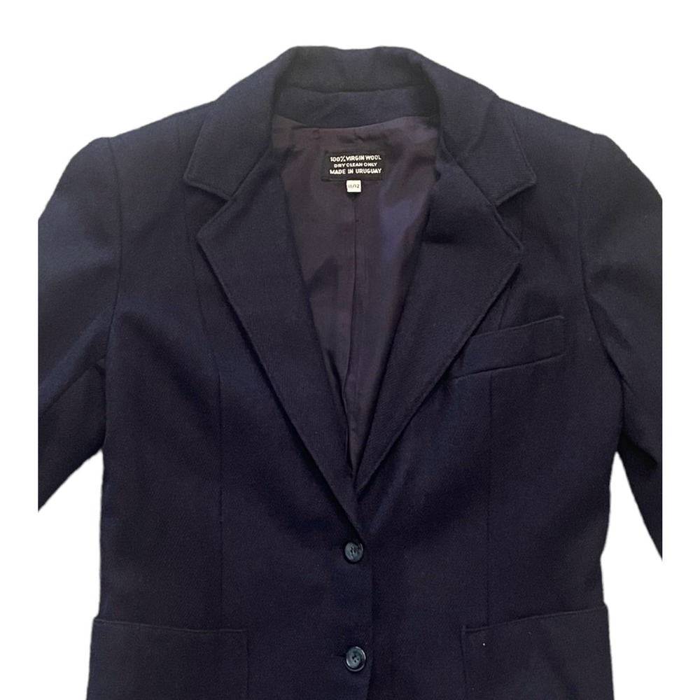 S.B.II Women’s 11/12 Virgin Wool VTG Blazer Navy Blue Button Front Shoulder Pad